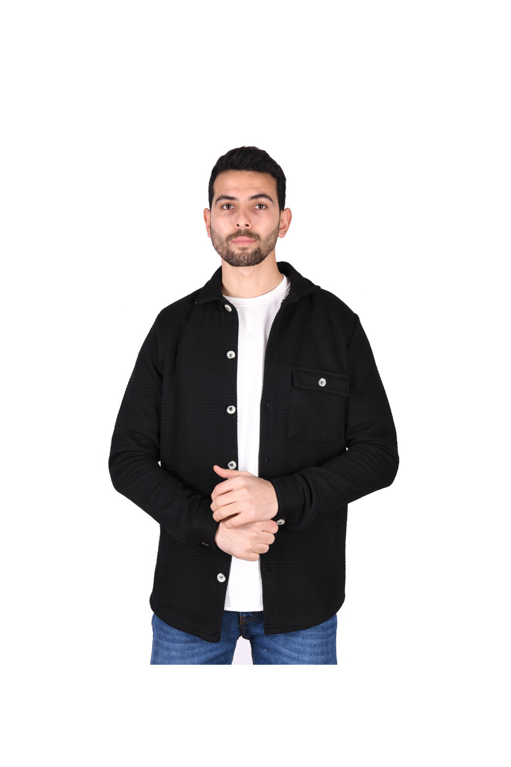 Men's Regular Fit Long Sleeve Front Pocket Wool Shirt