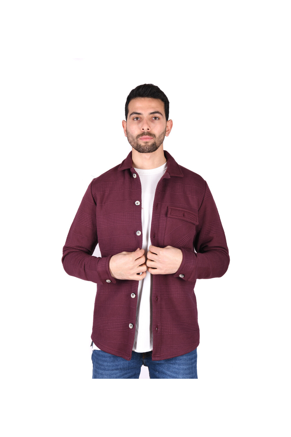 Men's Regular Fit Long Sleeve Front Pocket Wool Shirt