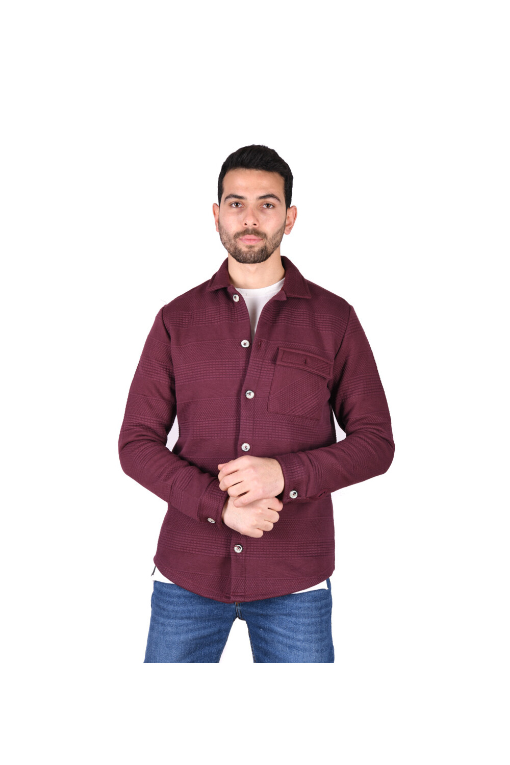 Men's Regular Fit Long Sleeve Front Pocket Wool Shirt