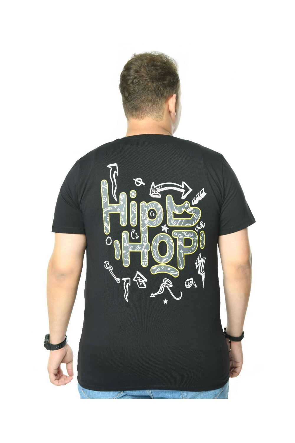 Men's Front & Back Printed Crew Neck Cotton Big Size T-shirt
