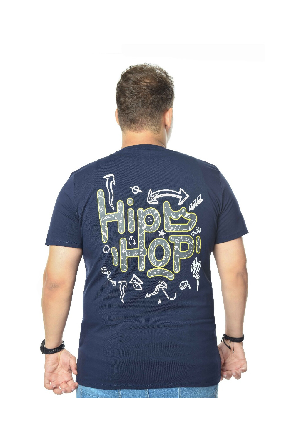 Men's Front & Back Printed Crew Neck Cotton Big Size T-shirt
