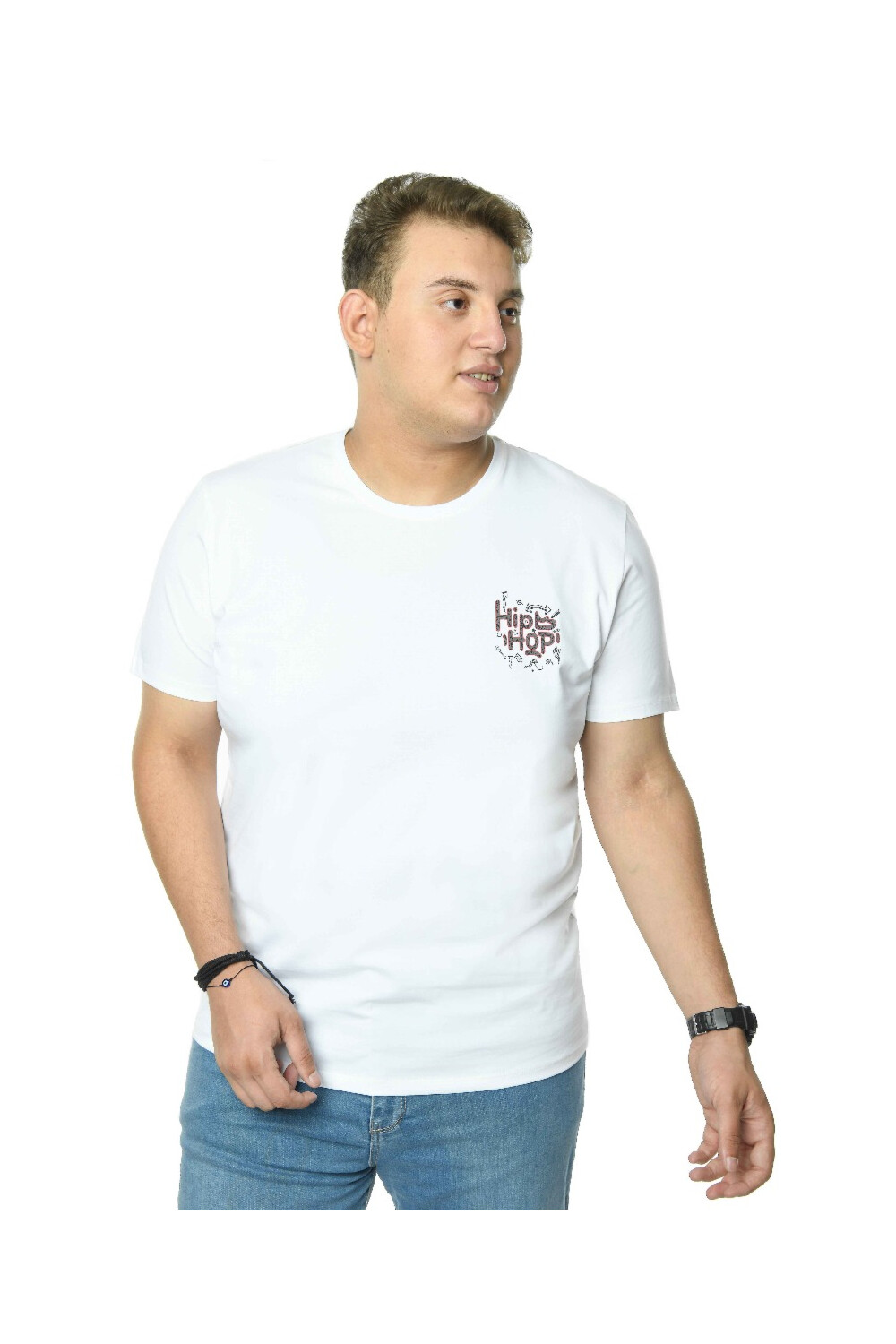 Men's Front & Back Printed Crew Neck Cotton Big Size T-shirt
