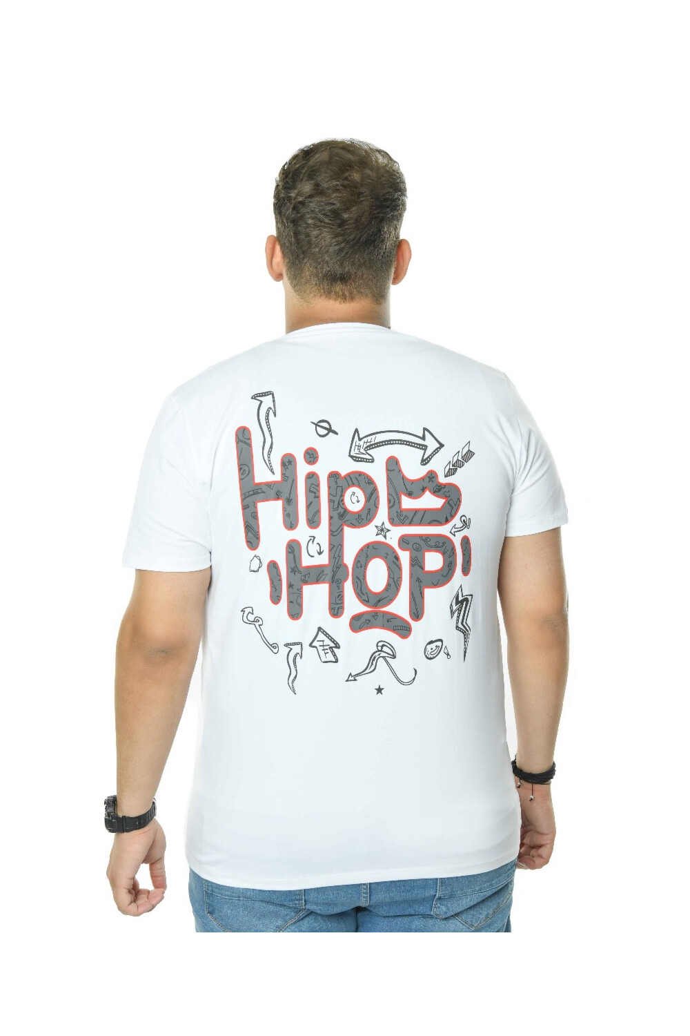 Men's Front & Back Printed Crew Neck Cotton Big Size T-shirt
