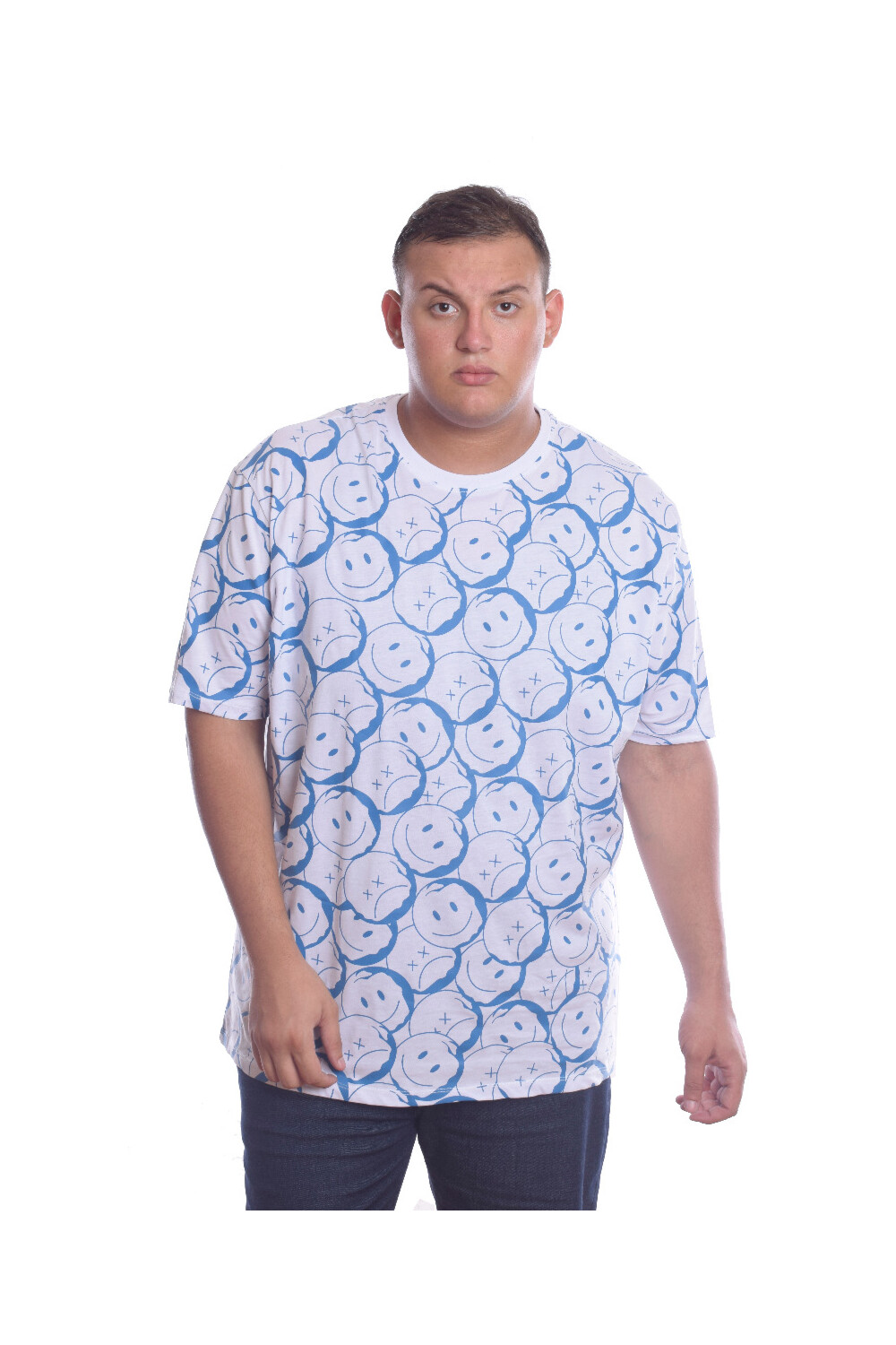 Men's Big Size Full Printed Crew Neck Regular Fit Made Of Cotton T-shirt