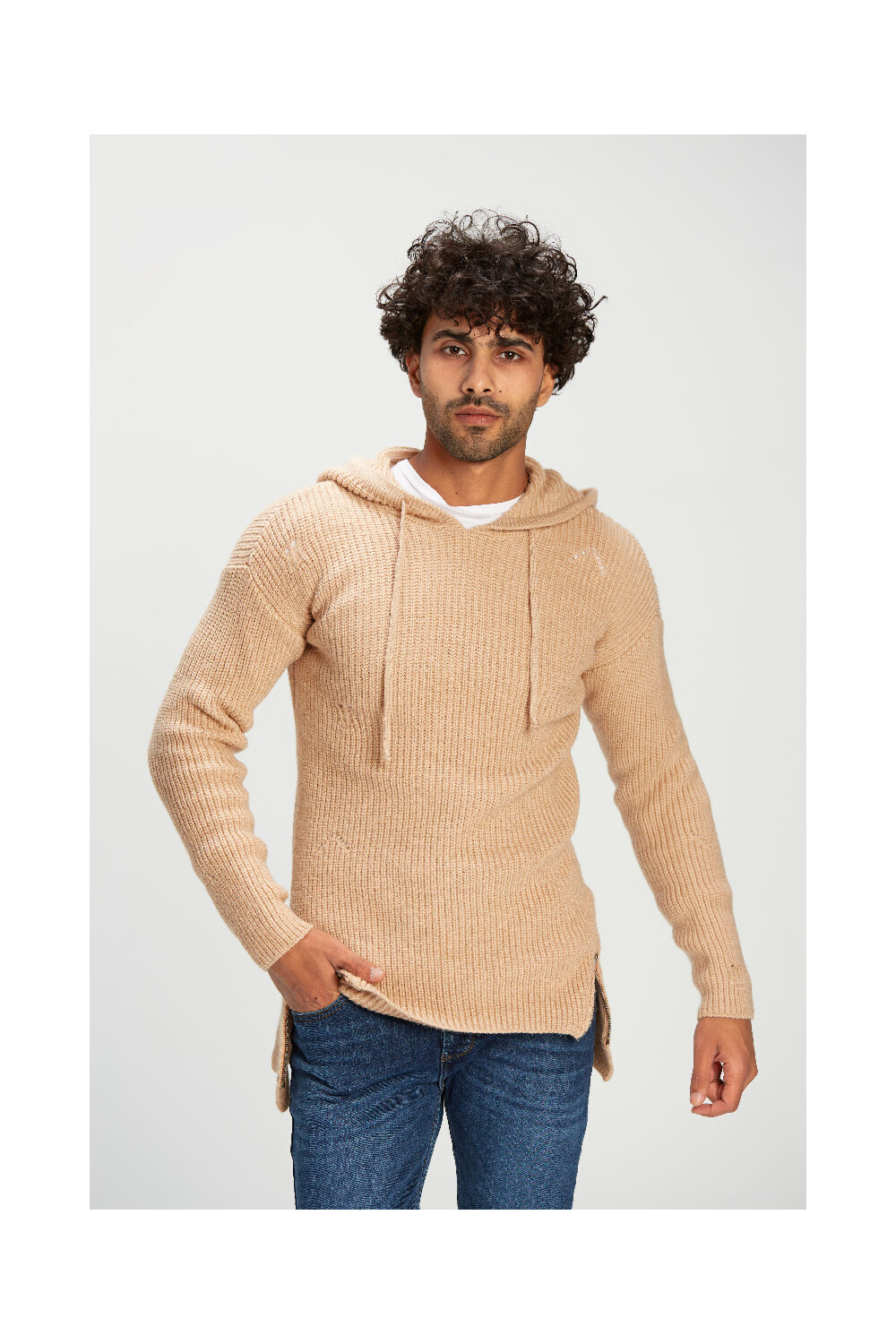 Men's Regular Fit Hooded Full Zipper Unique Style Wool Pullover