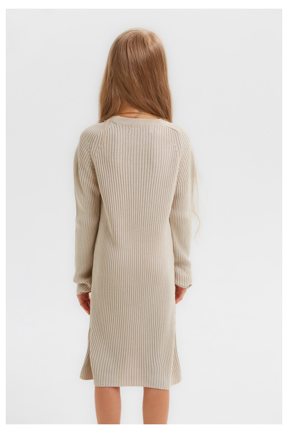 Girl's Rounded Neck Long Style Wool Pullover
