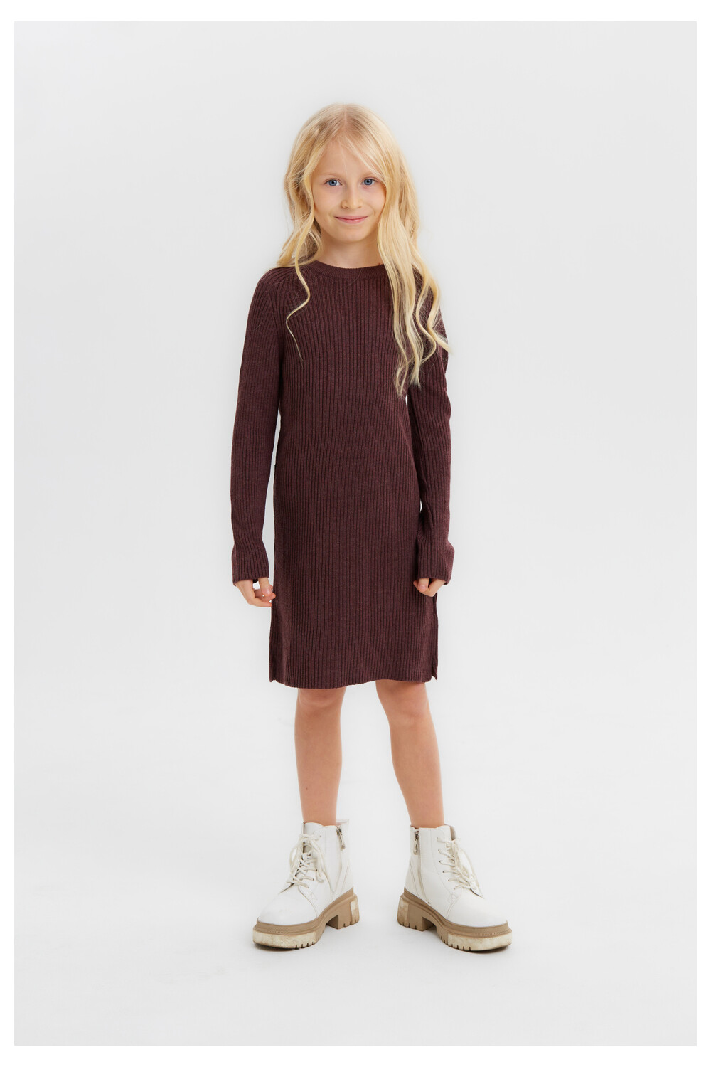Girl's Rounded Neck Long Style Wool Pullover