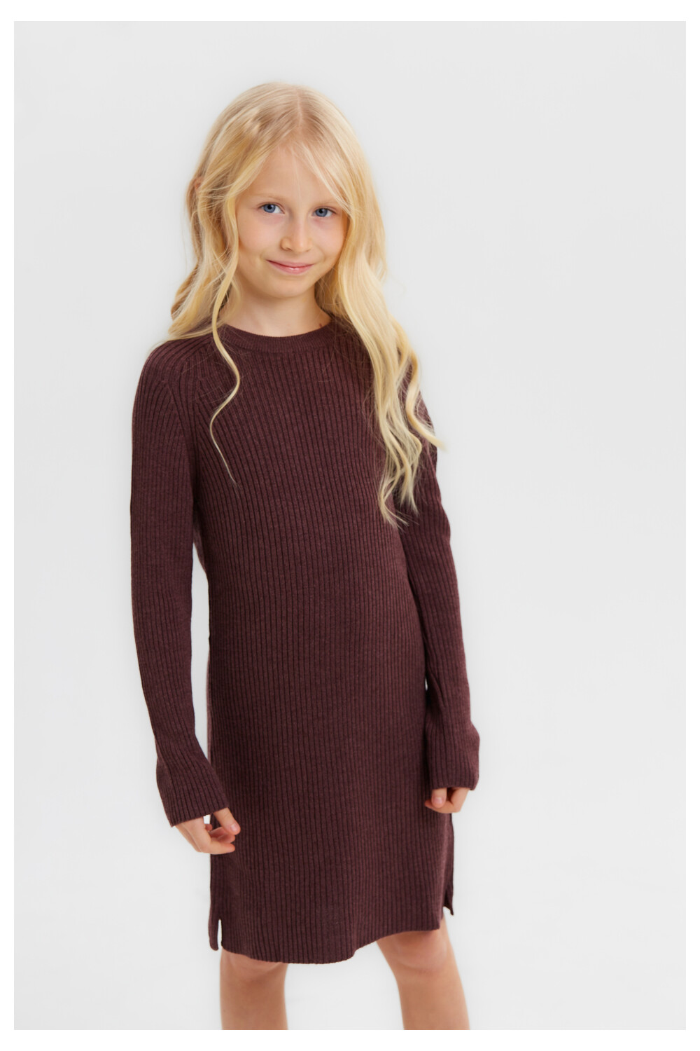 Girl's Rounded Neck Long Style Wool Pullover