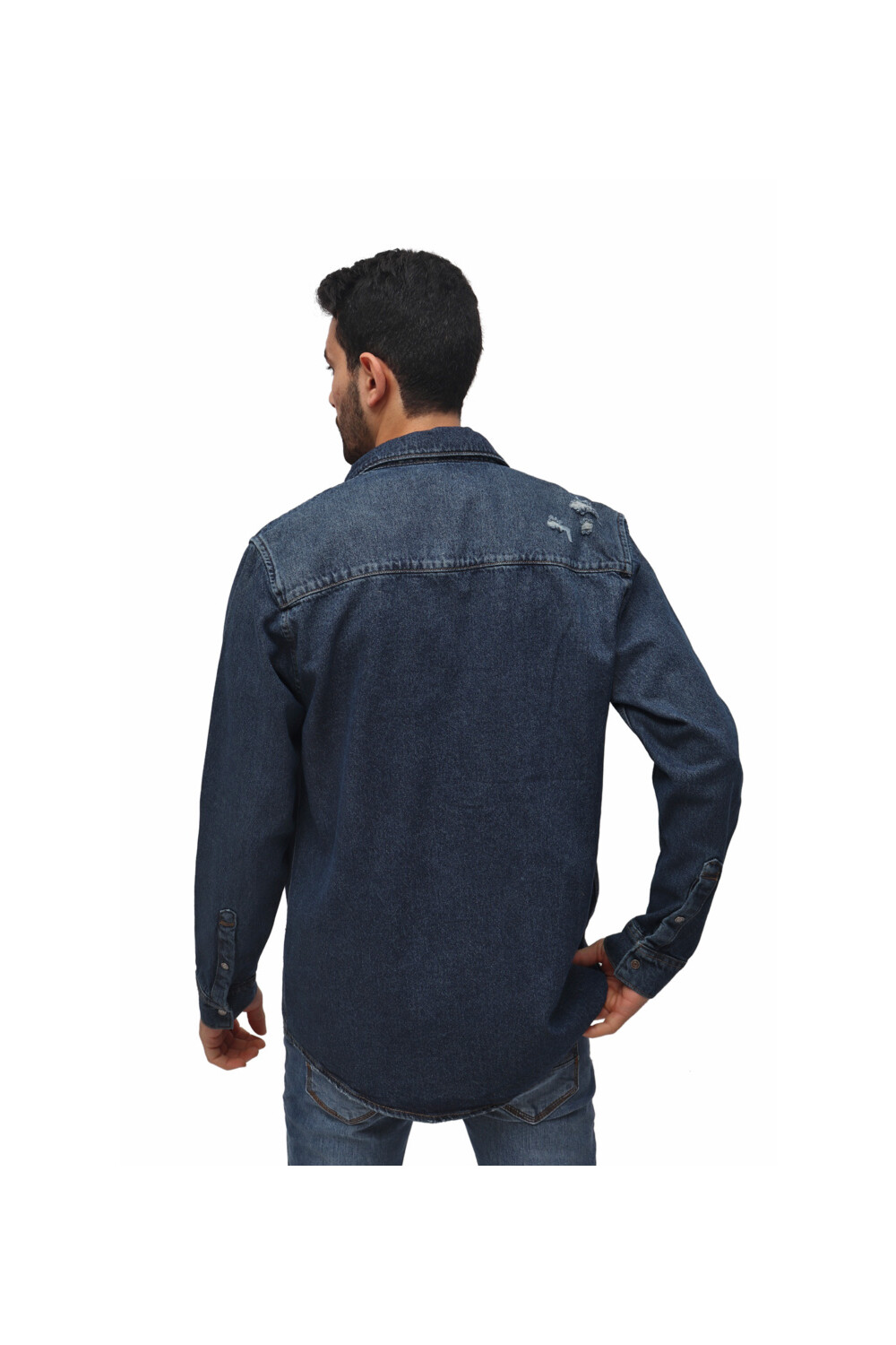 Men's Denim Front Pockets Cutting Details Long Sleeves Shirt