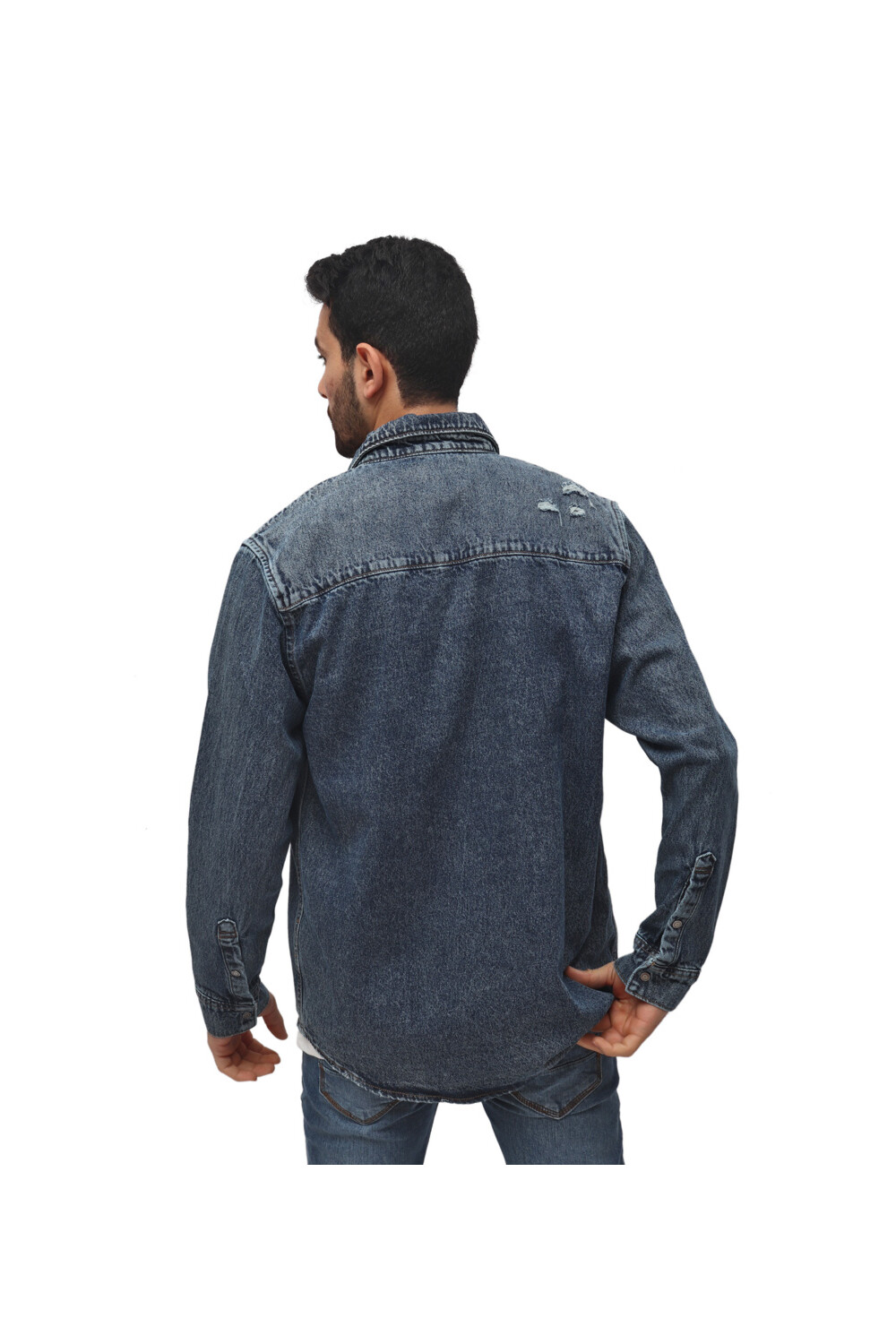 Men's Denim Front Pockets Cutting Details Long Sleeves Shirt