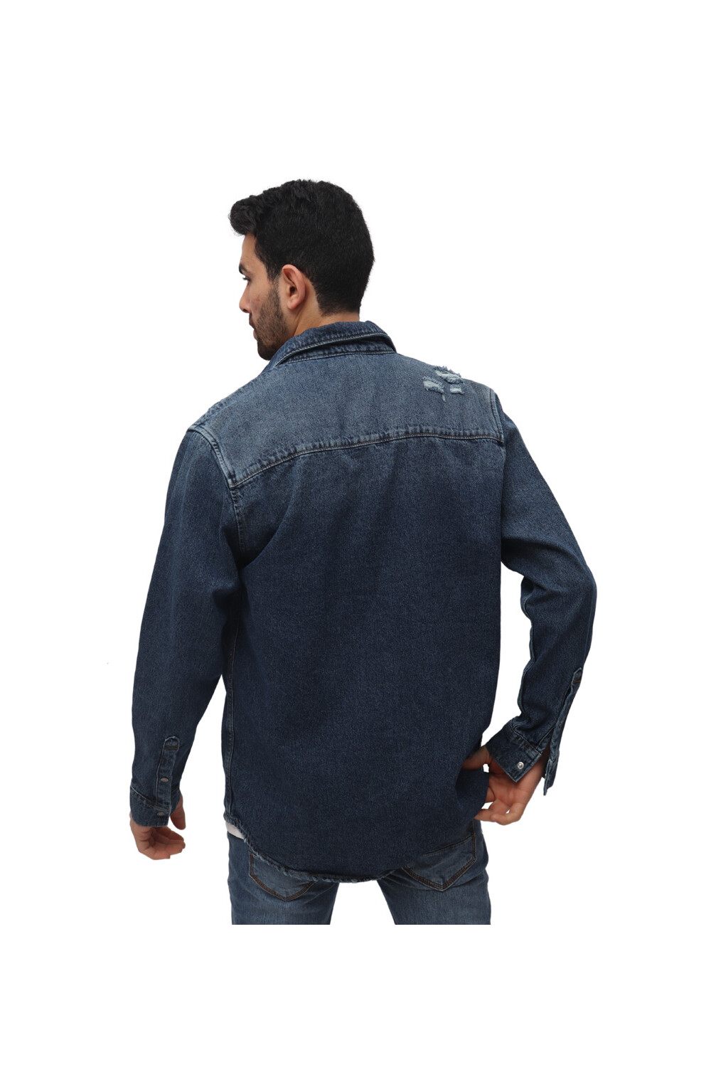 Men's Denim Front Pockets Cutting Details Long Sleeves Shirt