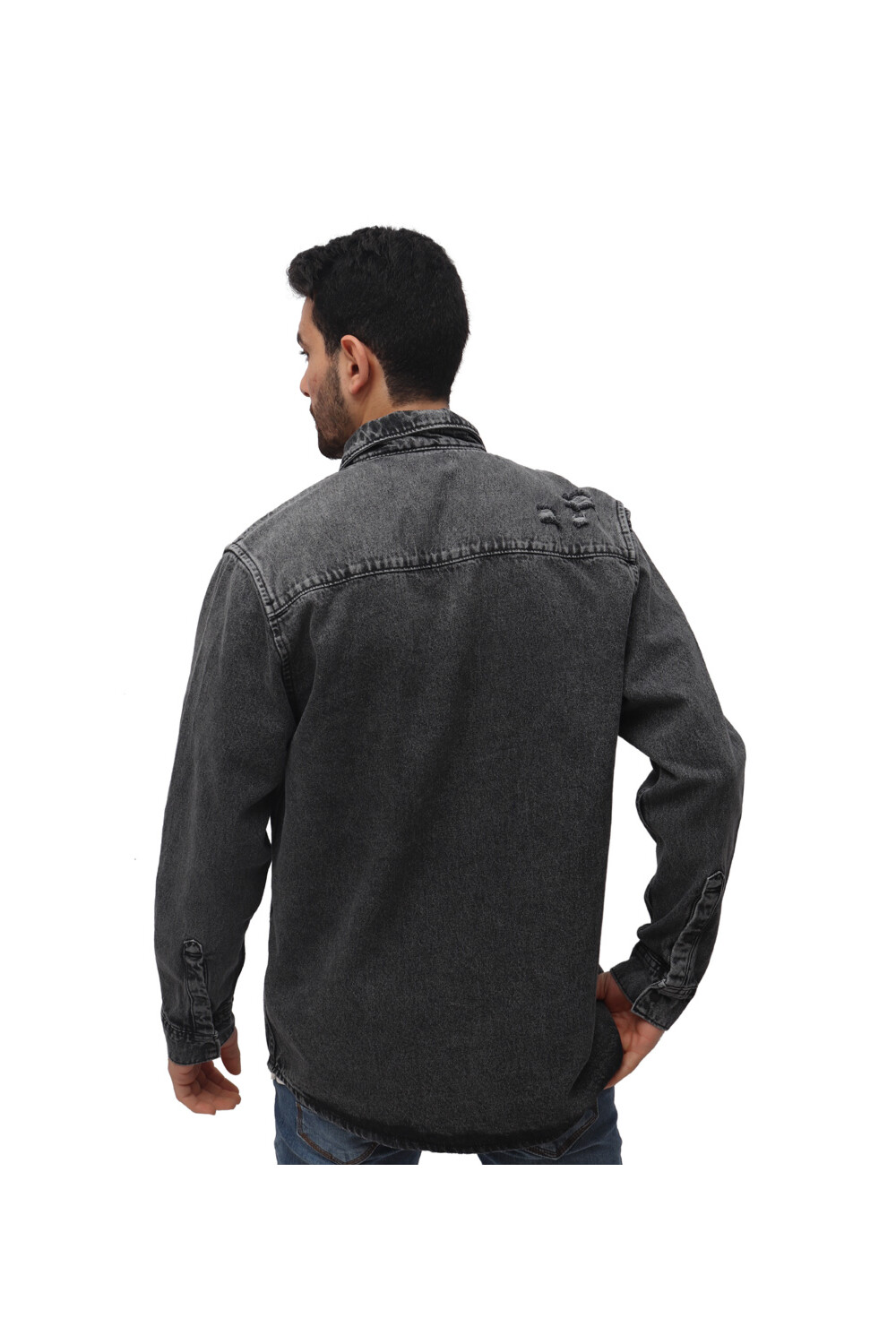 Men's Denim Front Pockets Cutting Details Long Sleeves Shirt