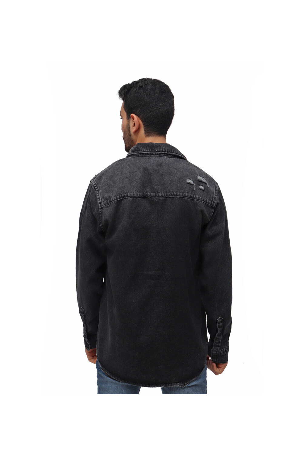 Men's Denim Front Pockets Cutting Details Long Sleeves Shirt