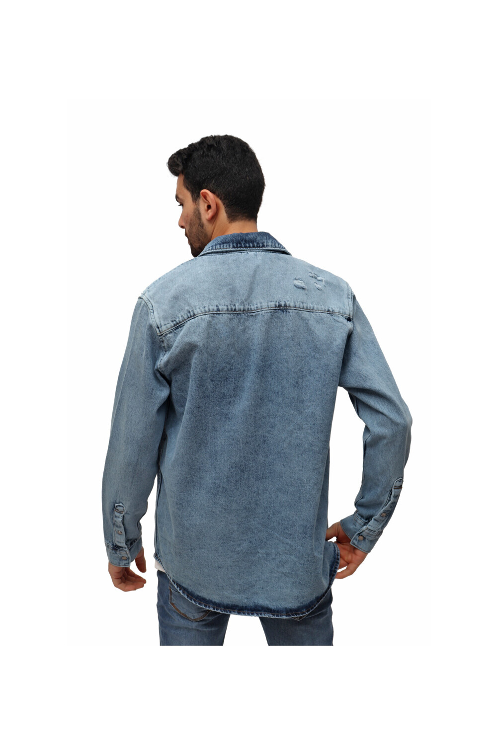 Men's Denim Front Pockets Cutting Details Long Sleeves Shirt