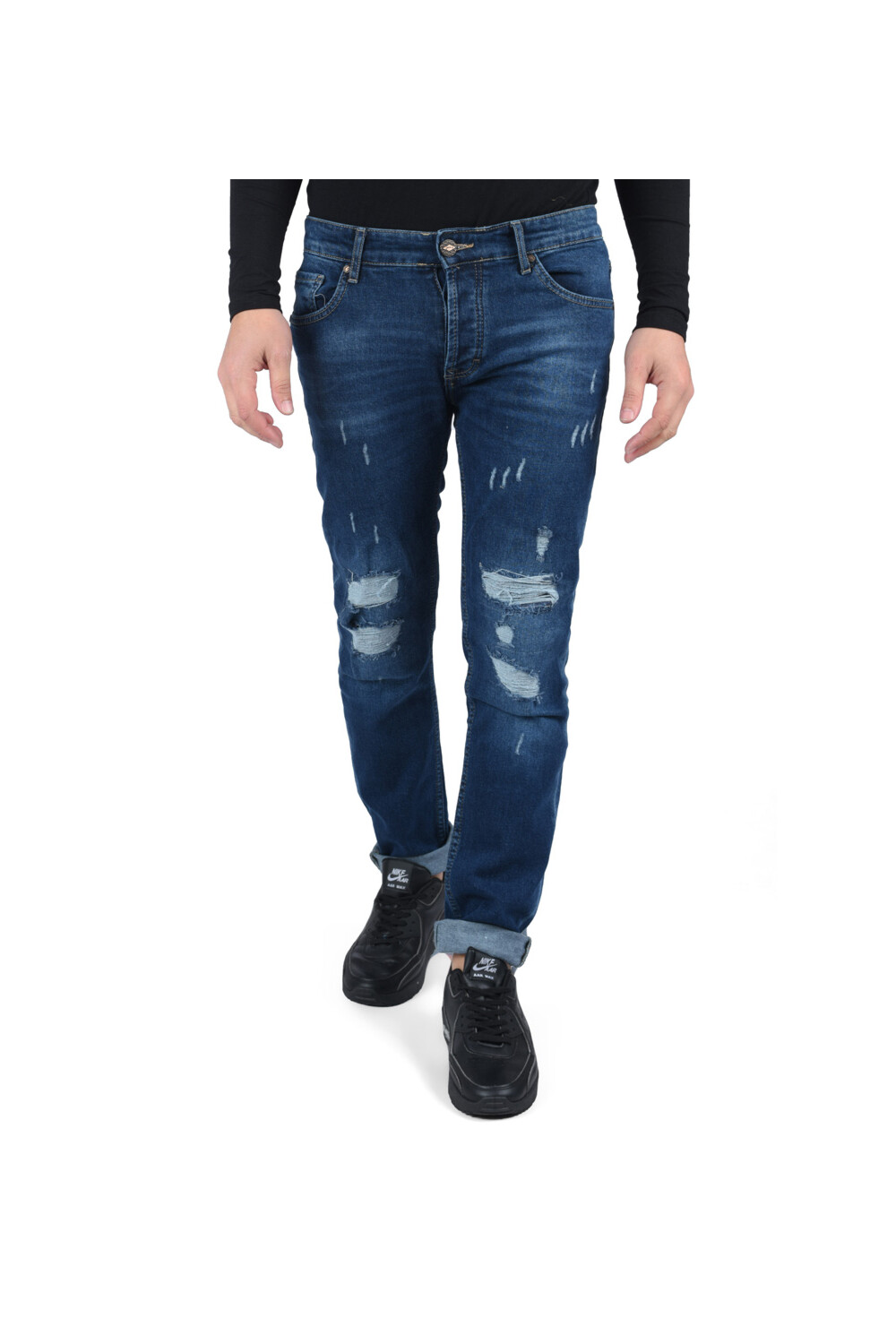Men's Slim Fit Five Pockets Straight Leg Jeans Pants With Cutting Details