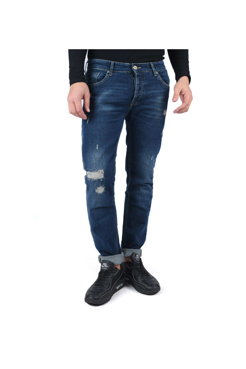Men's Slim Fit Five Pockets Straight Leg Jeans Pants With Cutting Details