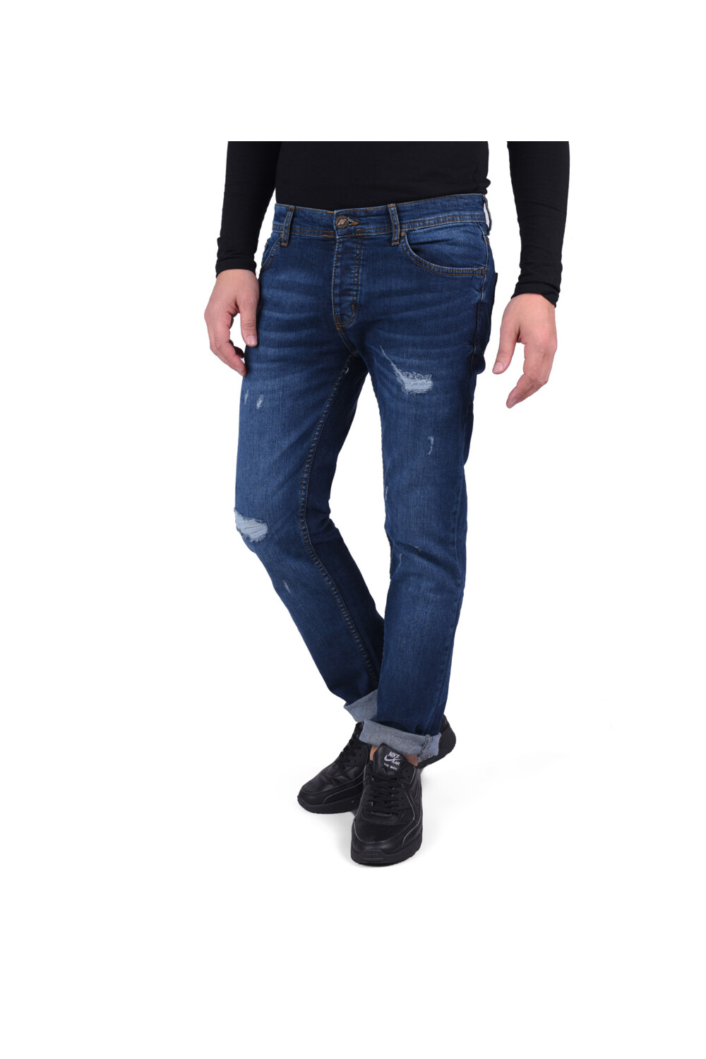 Men's Slim Fit Five Pockets Straight Leg Jeans Pants With Cutting Details