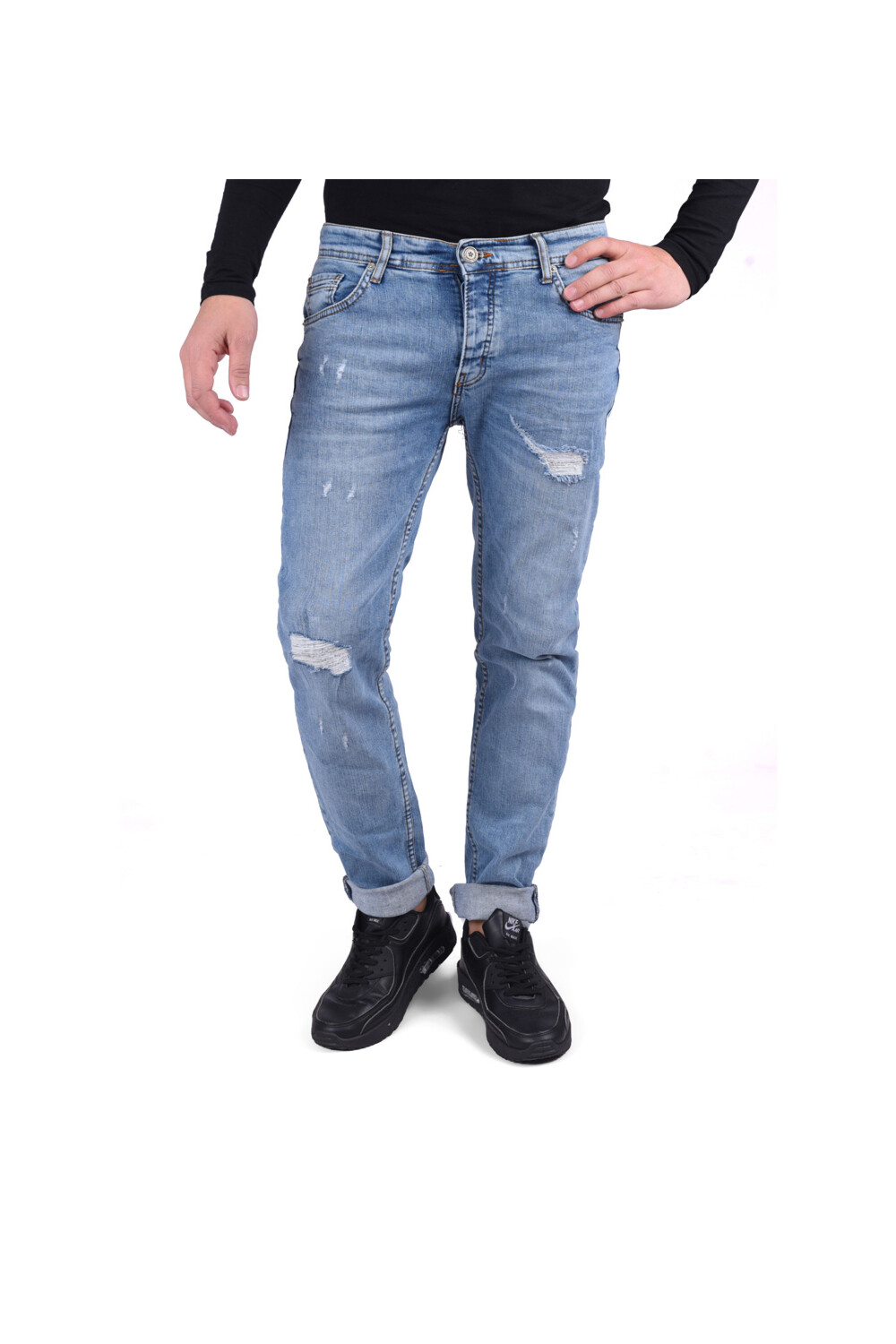 Men's Slim Fit Five Pockets Straight Leg Jeans Pants With Cutting Details