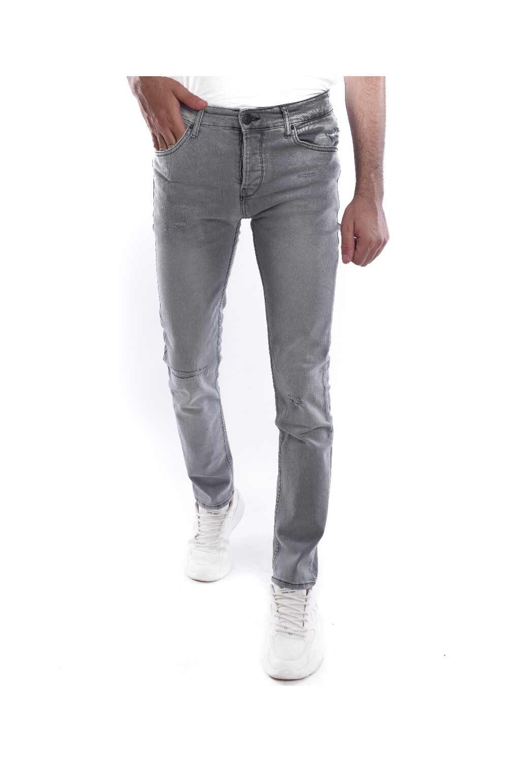 Men's Five Pockets Cutting Slim Fit Jeans Pants Gray