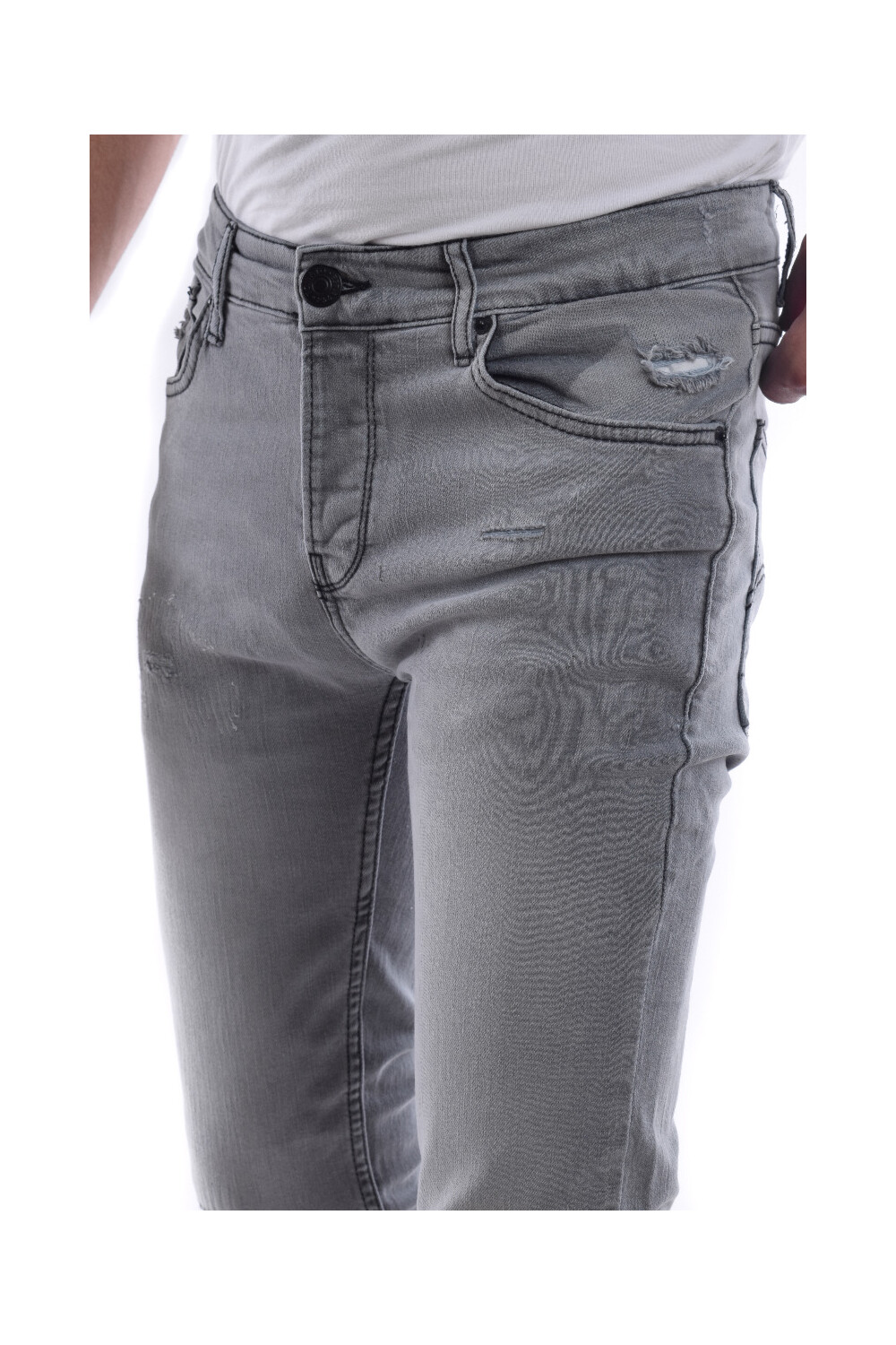Men's Five Pockets Cutting Slim Fit Jeans Pants Gray