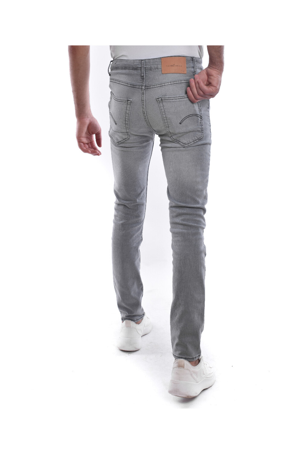 Men's Five Pockets Cutting Slim Fit Jeans Pants Gray