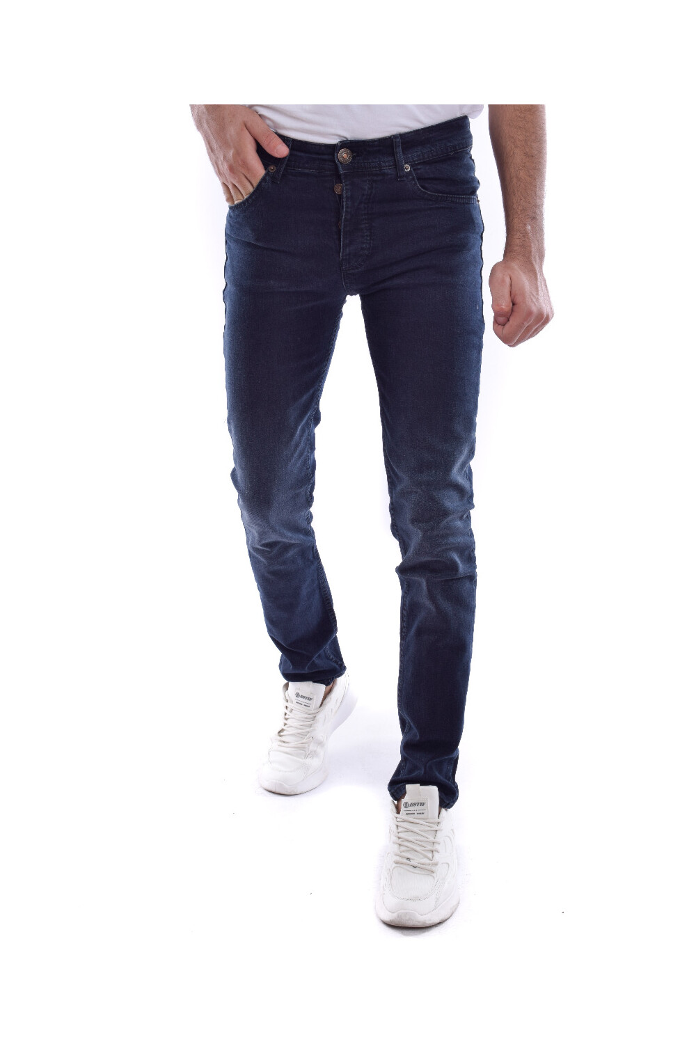 Men's Slim Fit Used Jeans Pants With Five Pockets Dark Blue