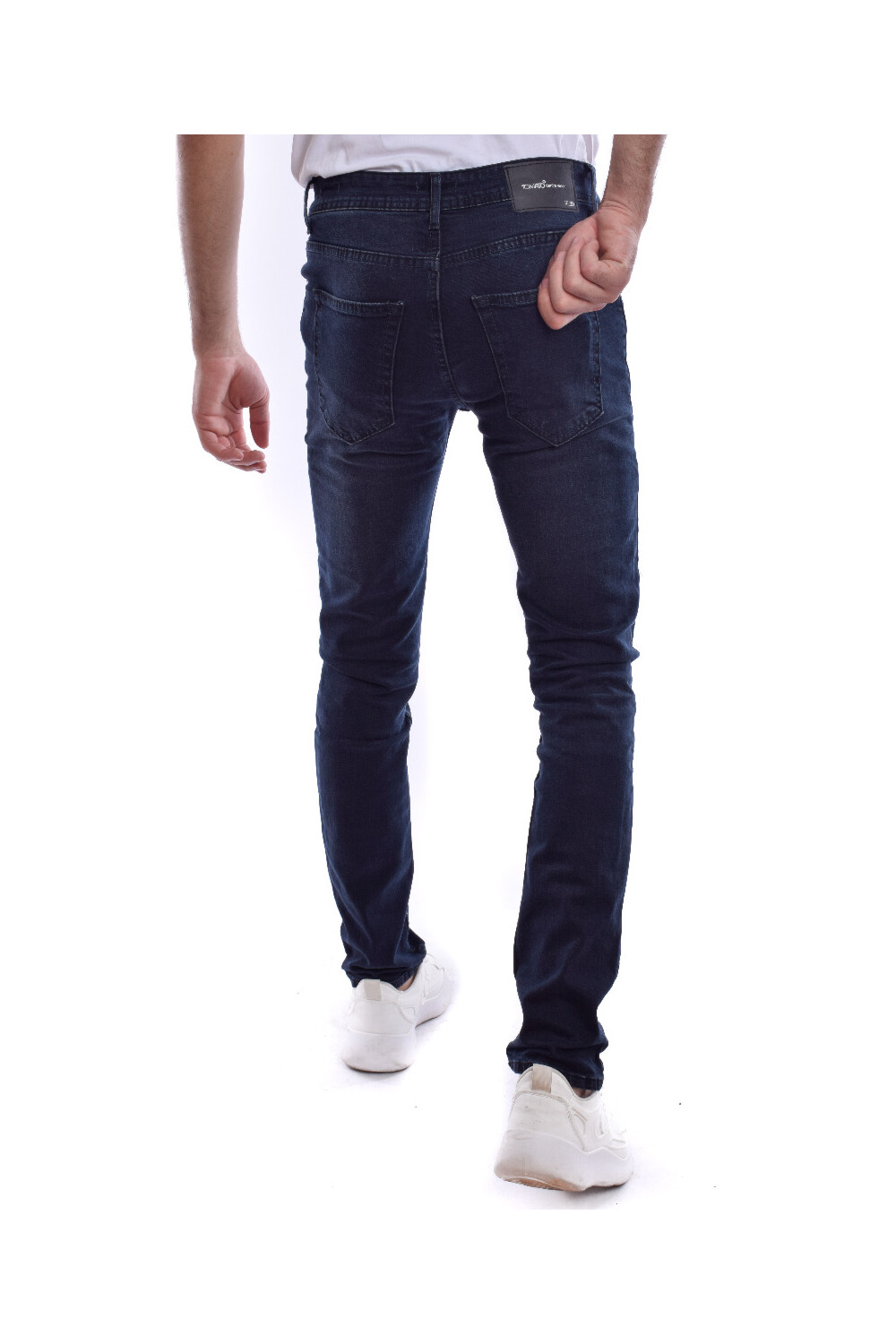 Men's Slim Fit Used Jeans Pants With Five Pockets Dark Blue