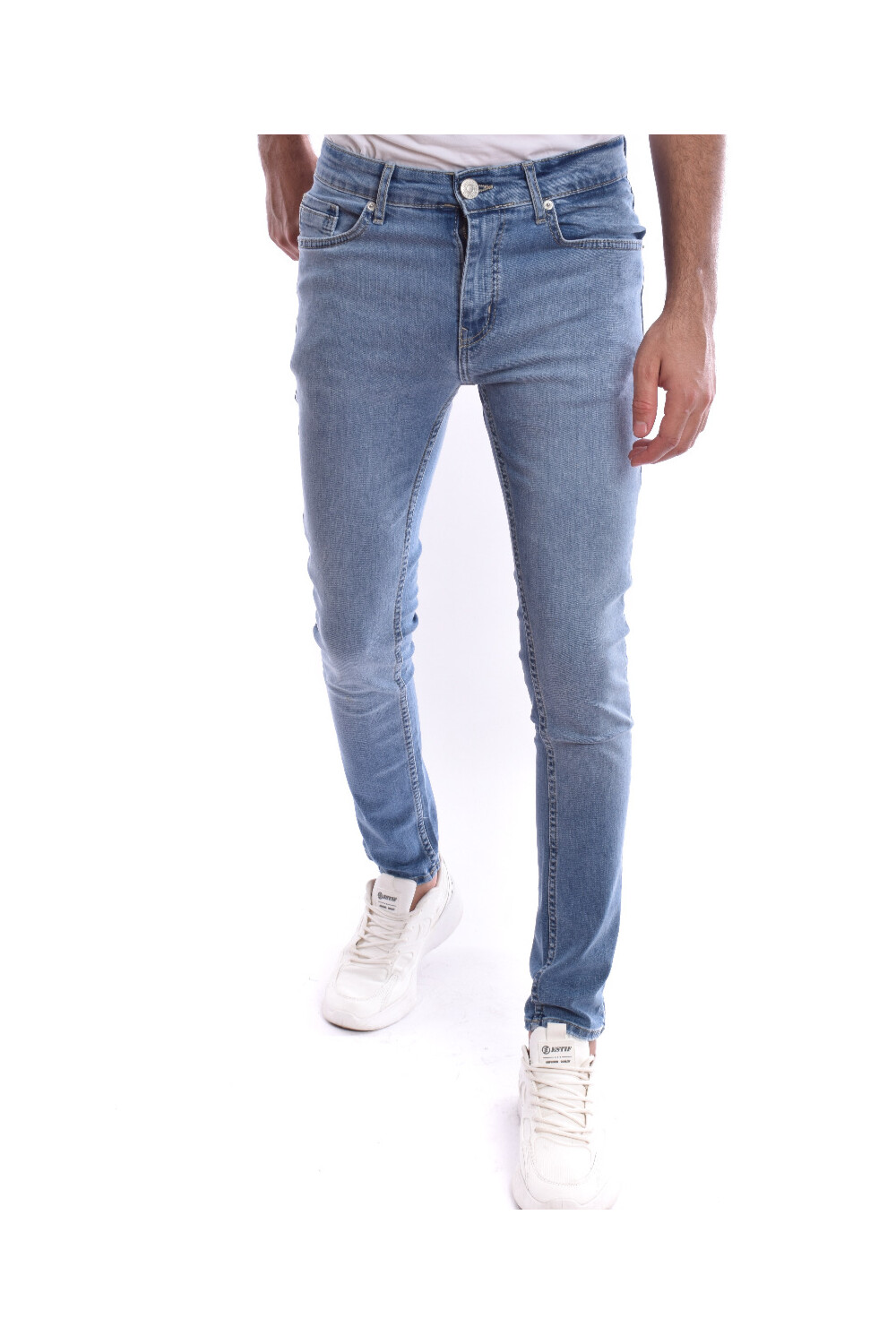 Men's Basic Slim Fit Light Blue Jeans Pants Five Pockets