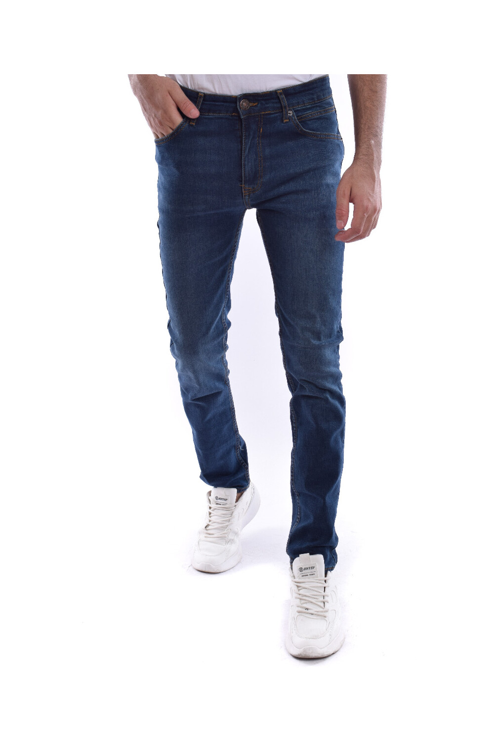 Men's Regular Fit Used Jeans Pants With Five Pockets Dark Blue