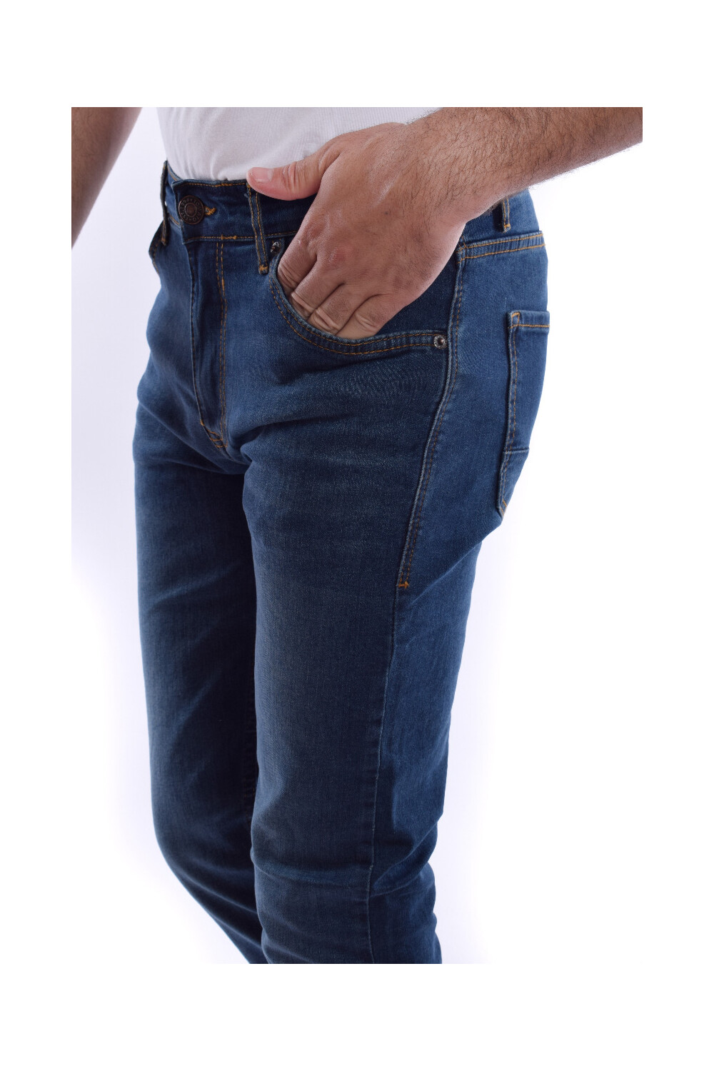 Men's Regular Fit Used Jeans Pants With Five Pockets Dark Blue