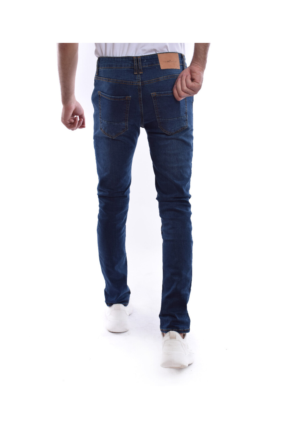 Men's Regular Fit Used Jeans Pants With Five Pockets Dark Blue