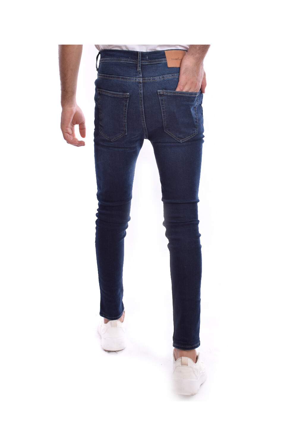 Men's Slim Fit Laser With Five Pockets Dark Blue Jeans Pants