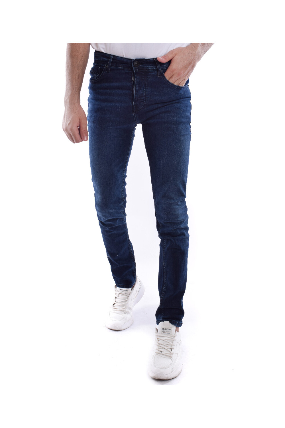 Men's Slim Fit Basic Five Pockets Dark Blue Jeans Pants