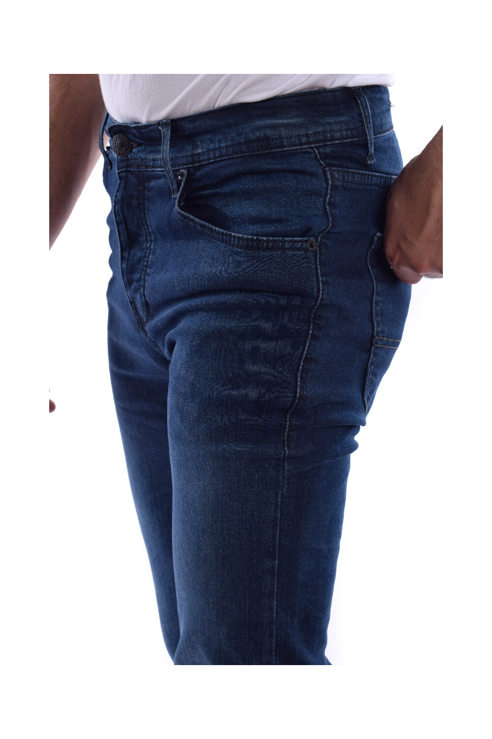 Men's Slim Fit Basic Five Pockets Dark Blue Jeans Pants