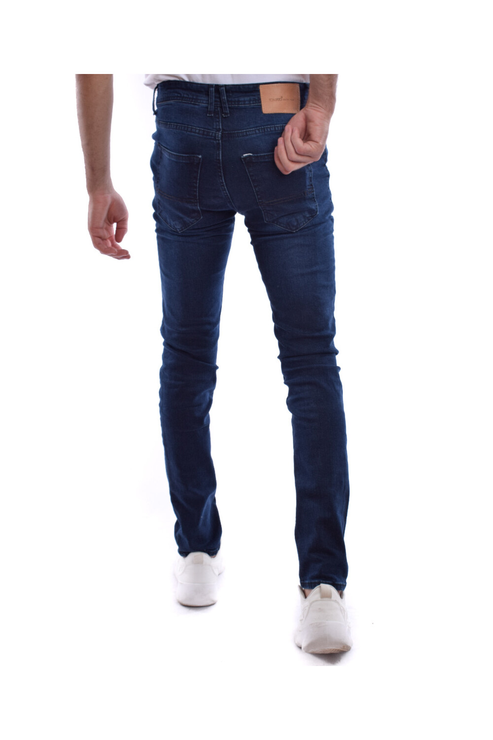 Men's Slim Fit Basic Five Pockets Dark Blue Jeans Pants