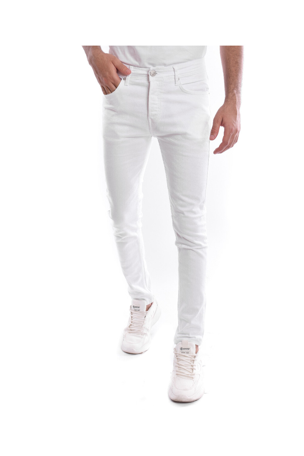 Men's Slim Fit Basic Jeans Pants With Five Pockets White