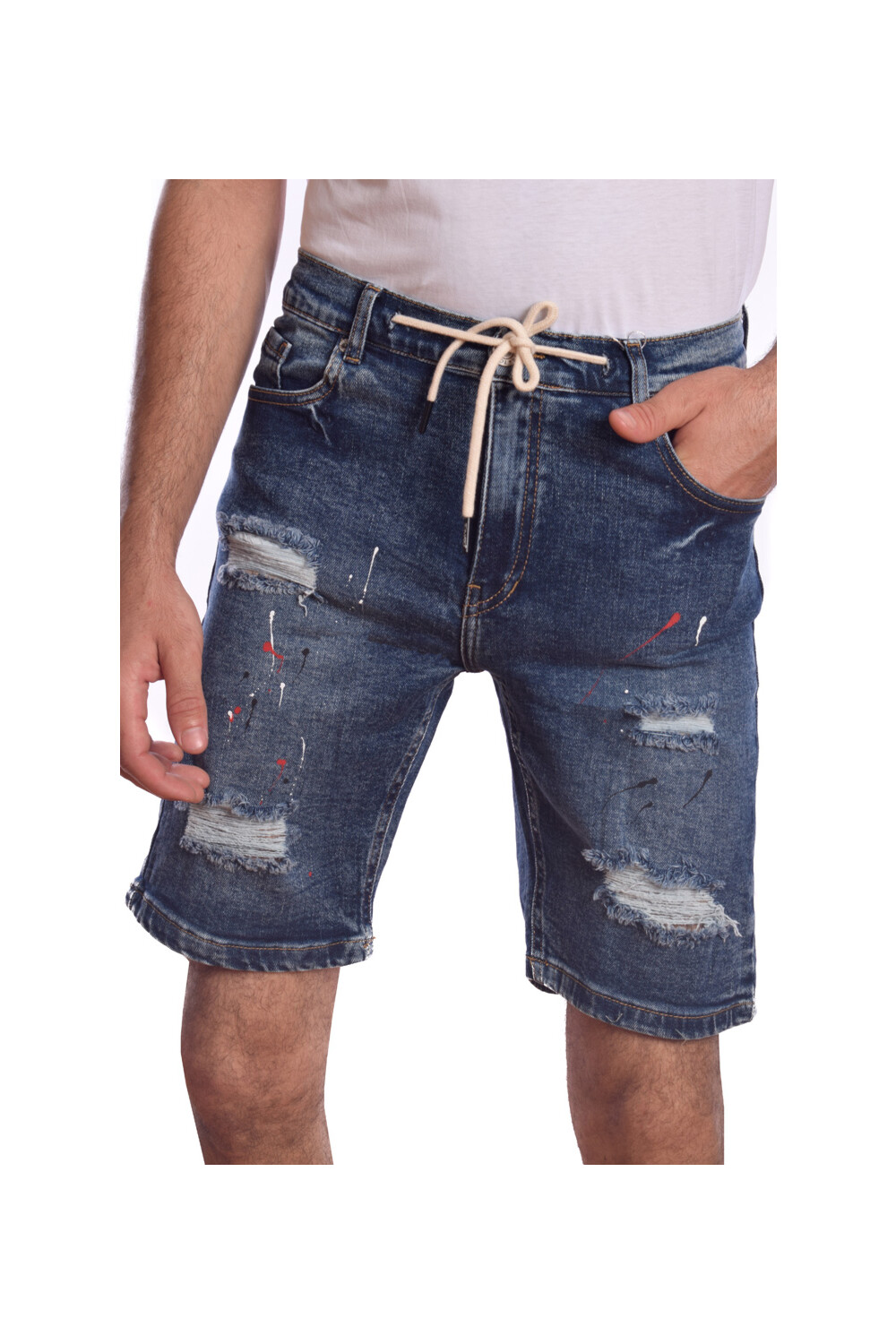 Men's Slim Fit Cutting Details Unique Jeans Shorts