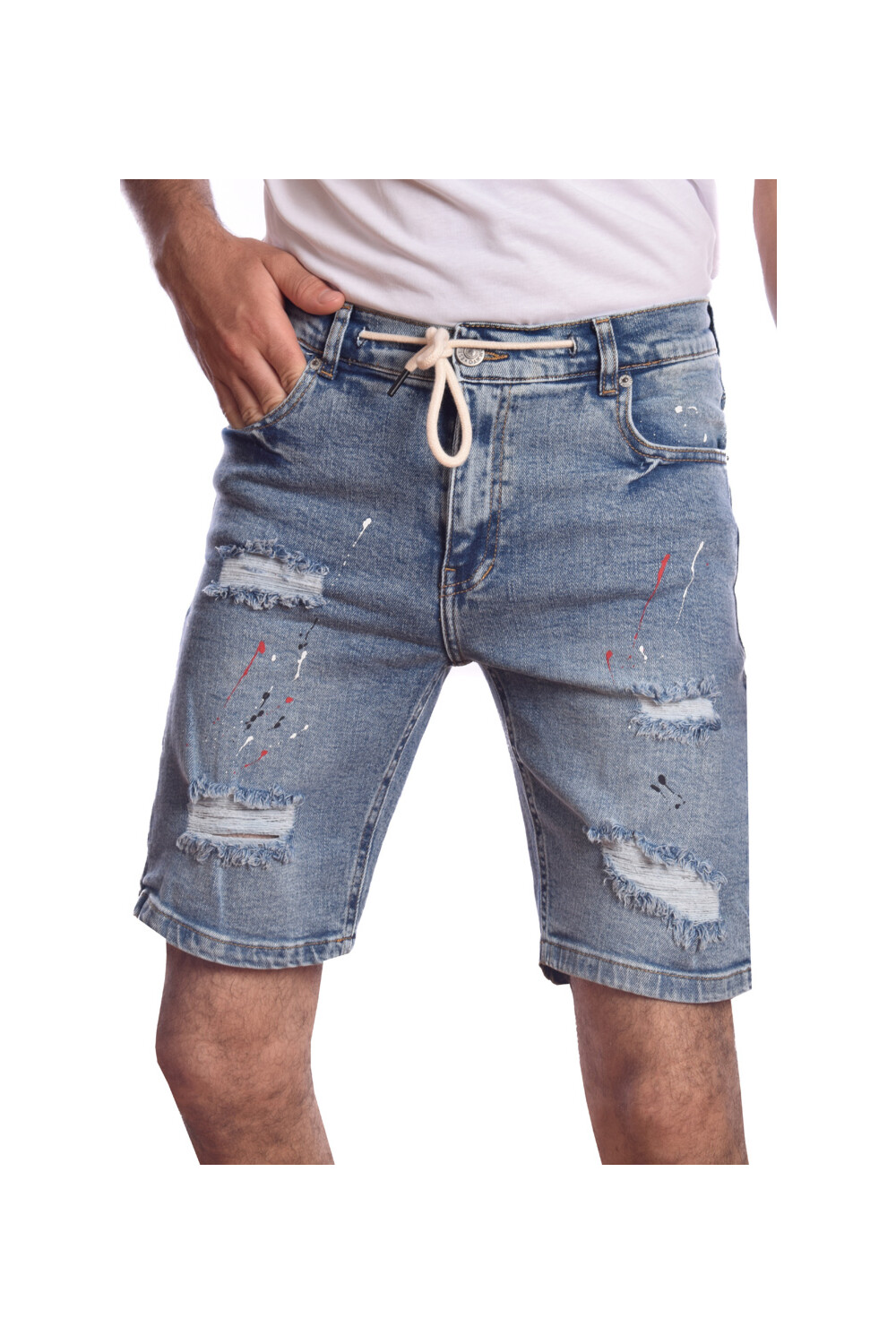 Men's Slim Fit Cutting Details Unique Jeans Shorts