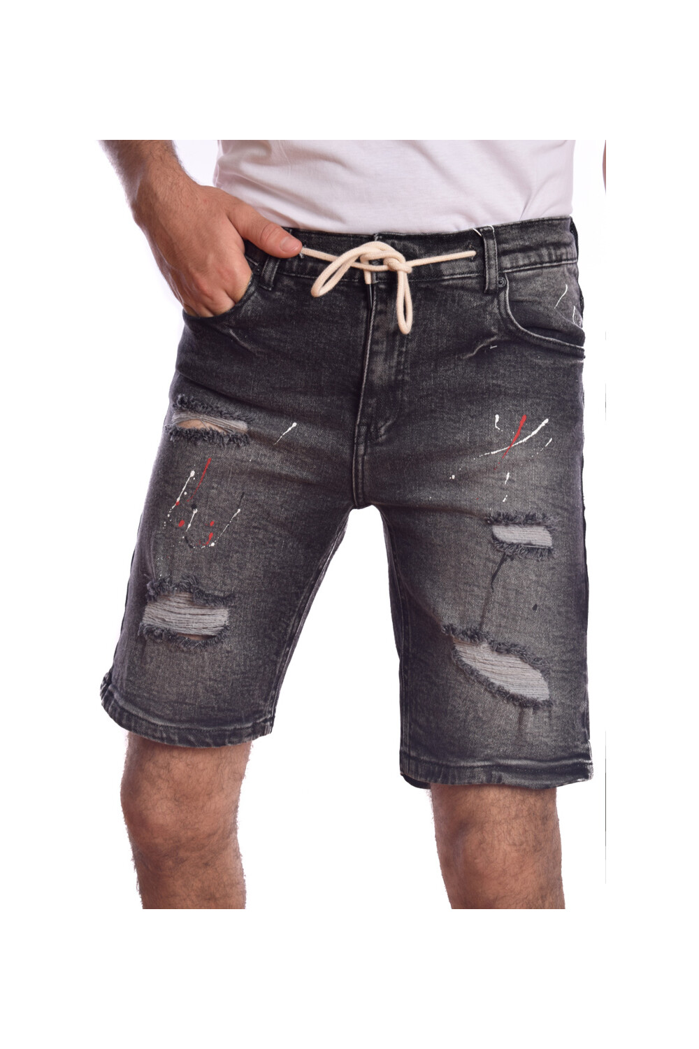 Men's Slim Fit Cutting Details Unique Jeans Shorts