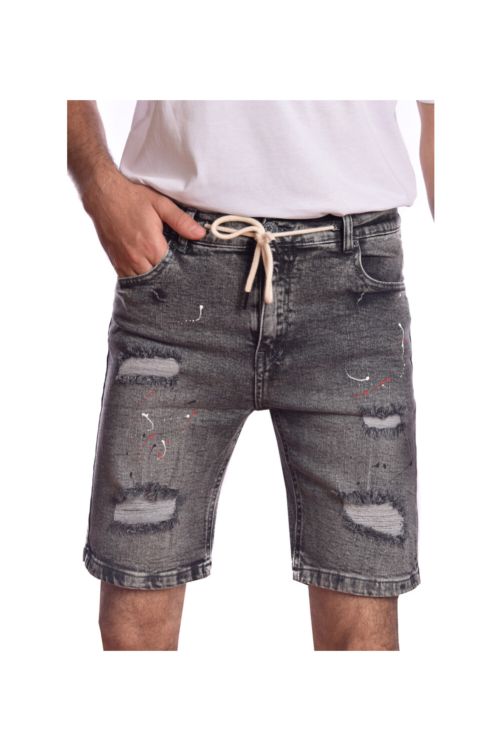 Men's Slim Fit Cutting Details Unique Jeans Shorts