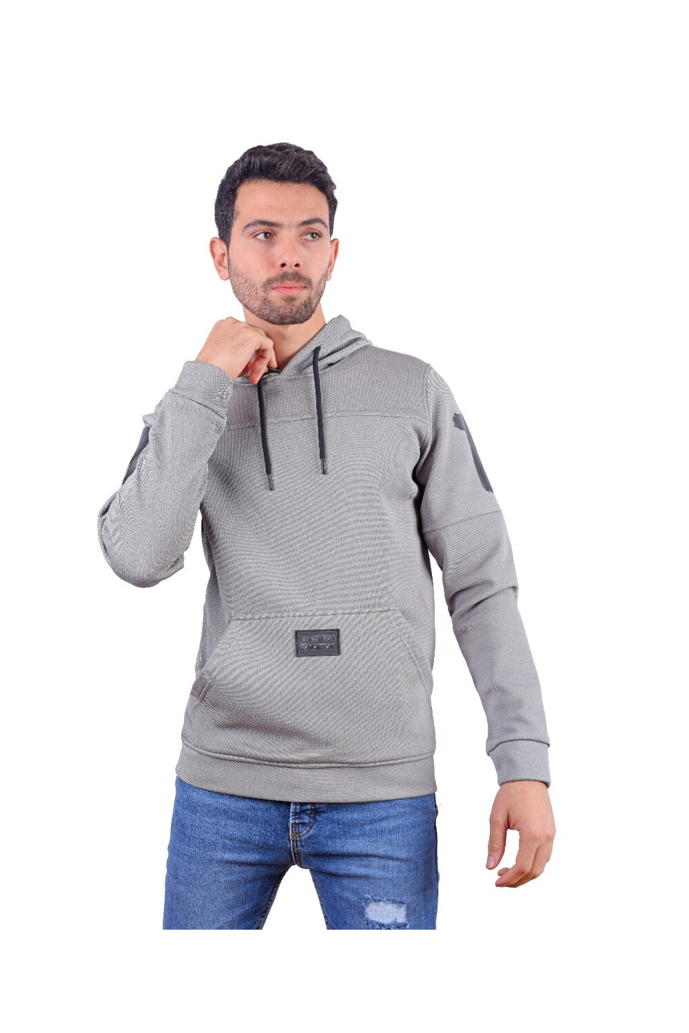 Men's Slim Fit Hooded Printed Sleeves Padded Sweatshirt