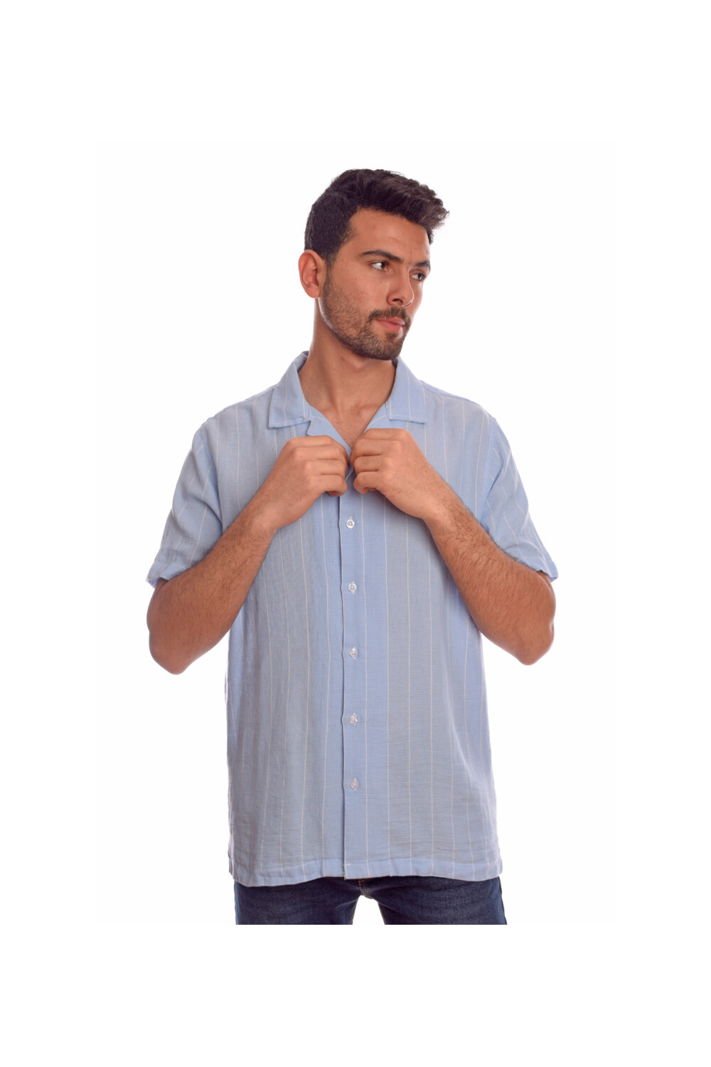 Men's Casual Short Sleeve Comfort Cotton Regular Fit Striped Shirt