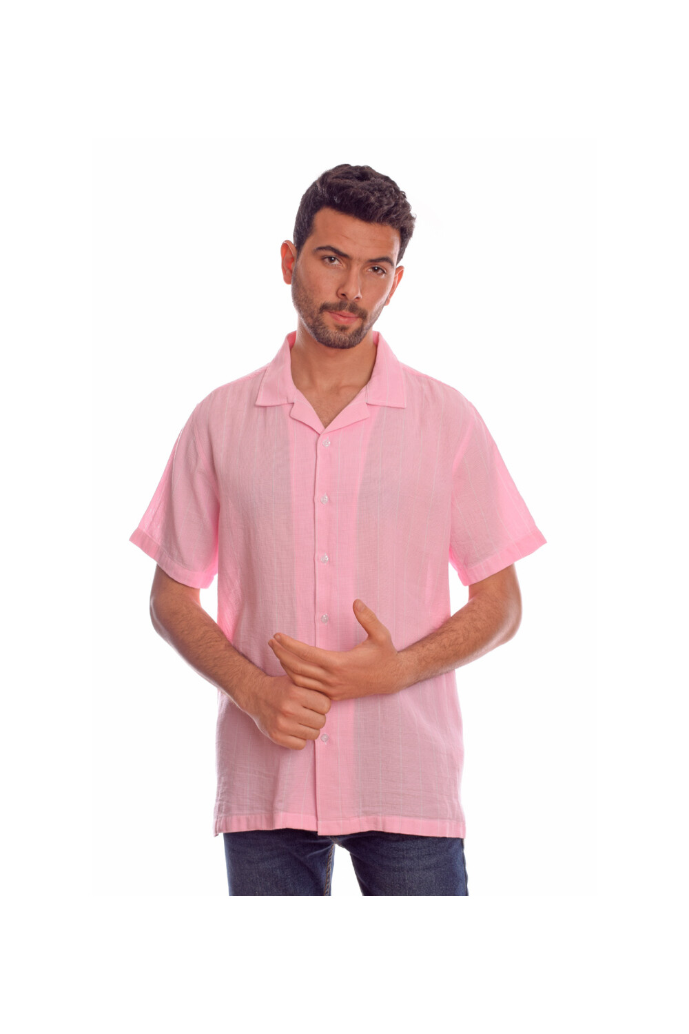 Men's Casual Short Sleeve Comfort Cotton Regular Fit Striped Shirt