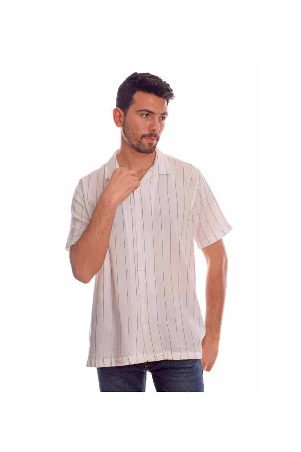 Men's Casual Short Sleeve Comfort Cotton Regular Fit Striped Shirt