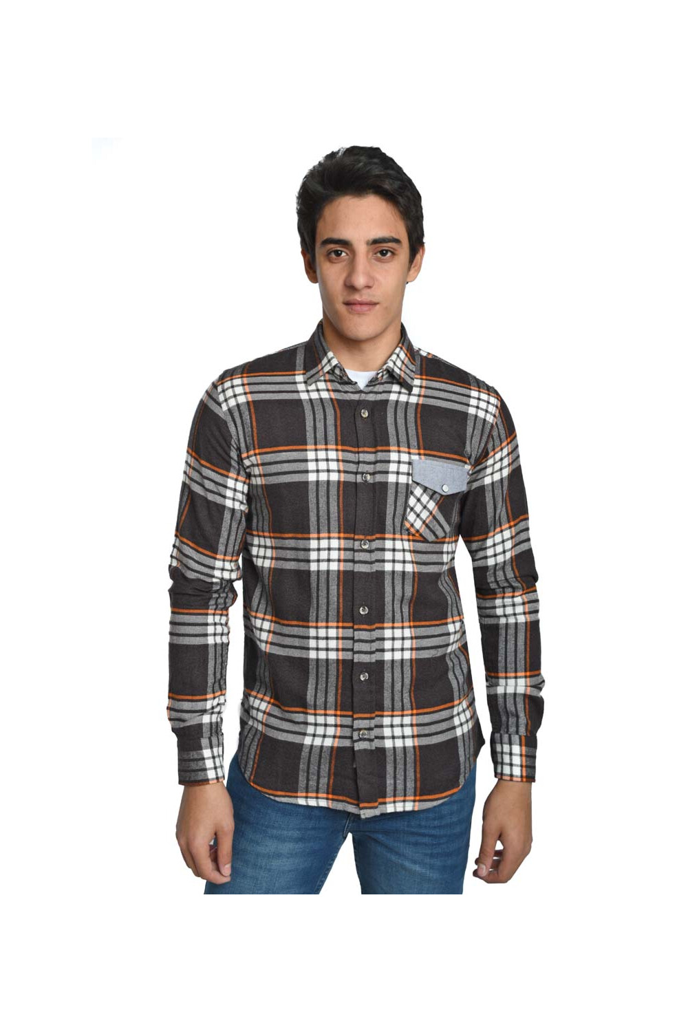 Men's Regular Fit Casual Front Pockets Long Sleeves Checked Shirt
