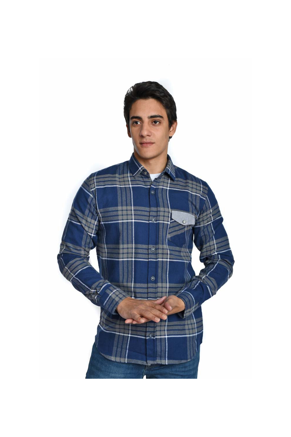 Men's Regular Fit Casual Front Pockets Long Sleeves Checked Shirt