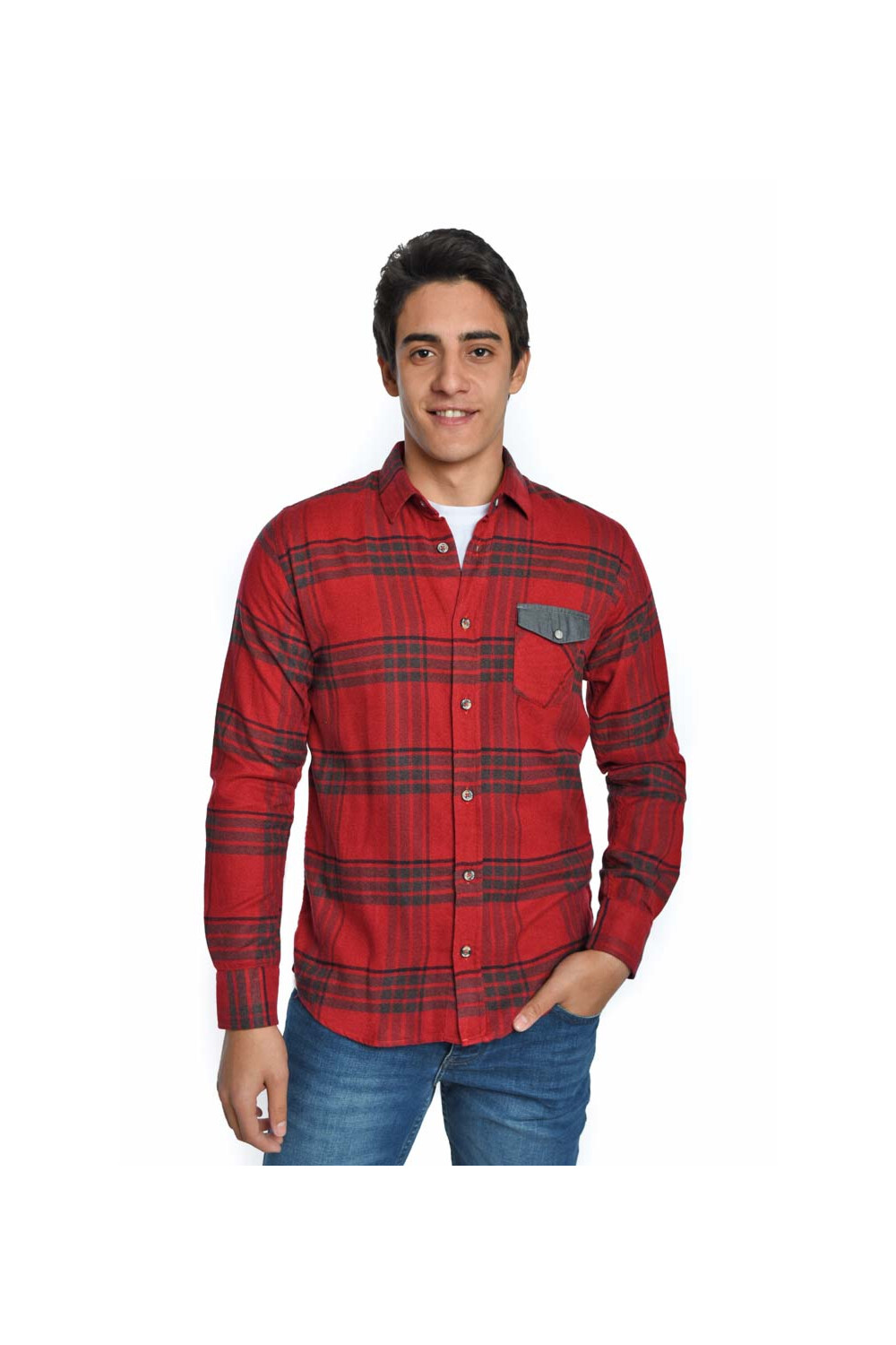 Men's Regular Fit Casual Front Pockets Long Sleeves Checked Shirt
