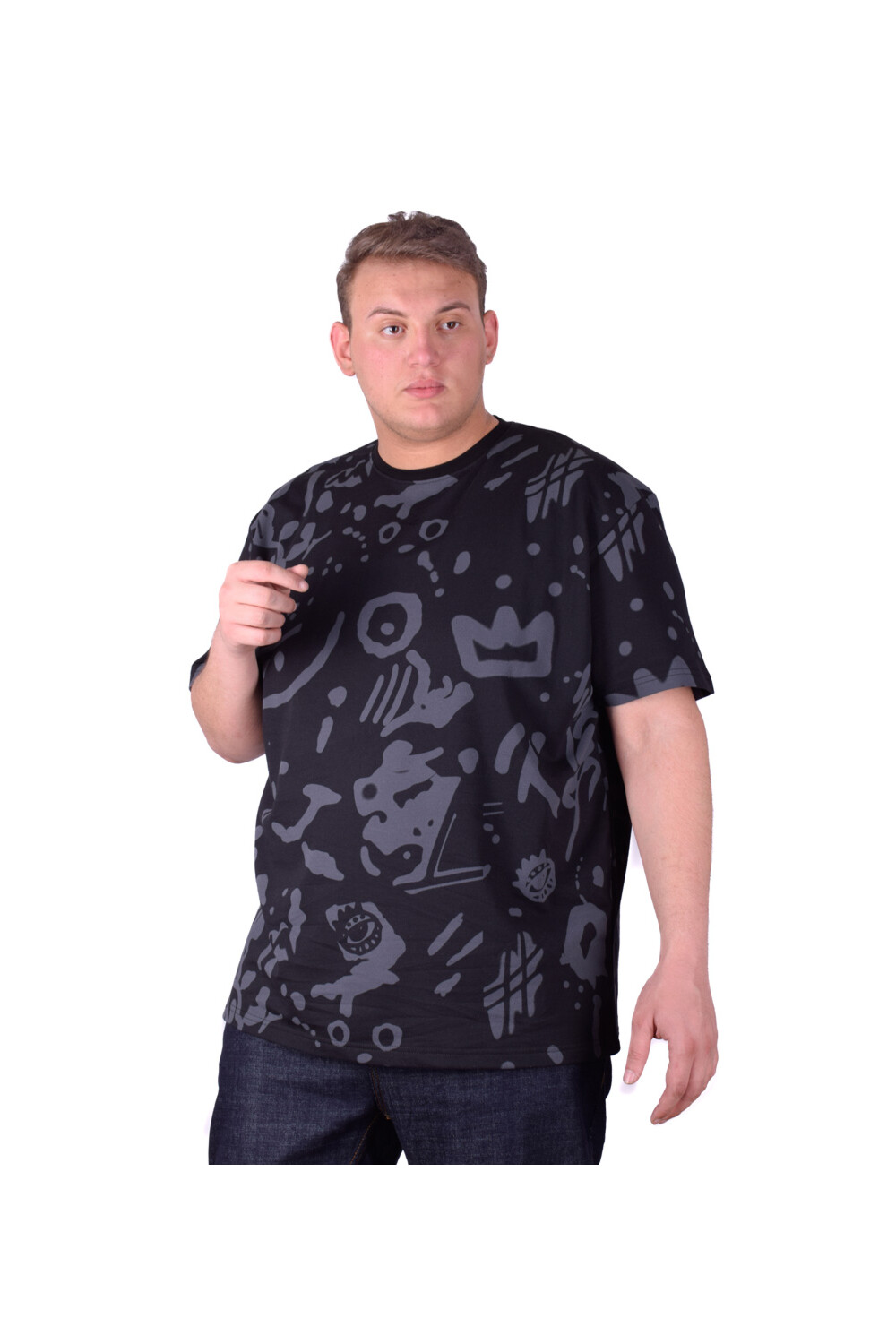 Men's Front & Back Unique Printed Cotton Big Size Rounded Neck T-shirt