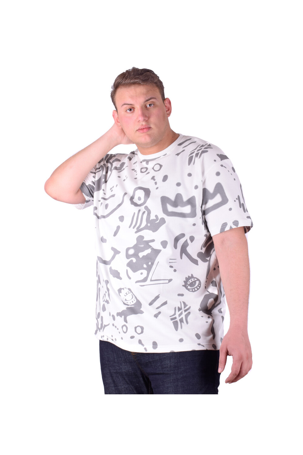 Men's Front & Back Unique Printed Cotton Big Size Rounded Neck T-shirt