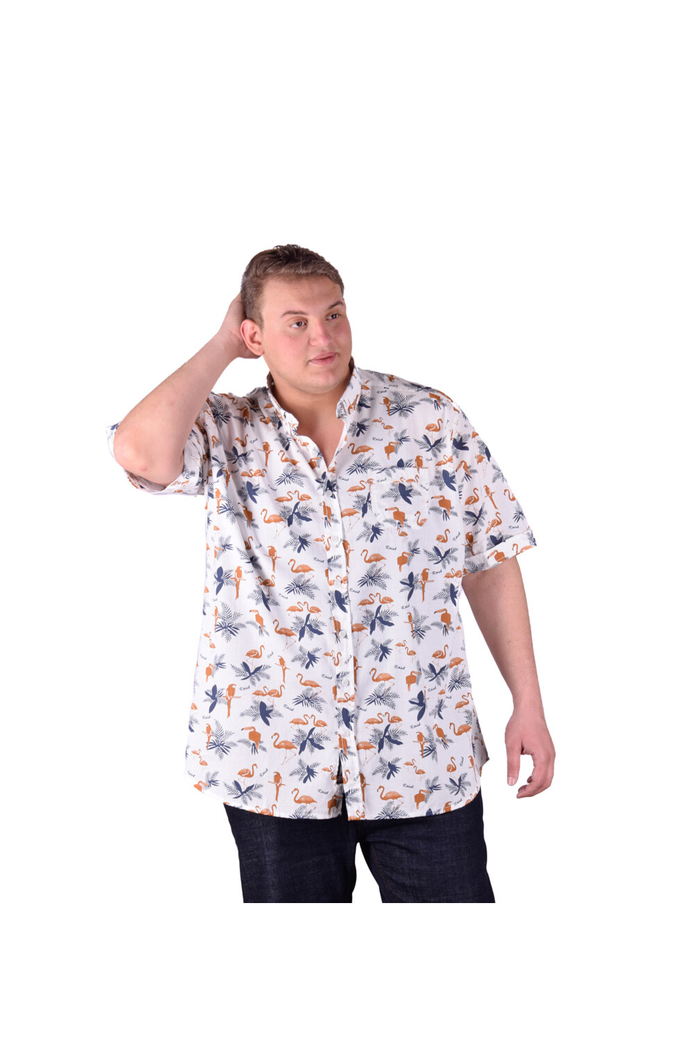 Men's Short Sleeve Big Size Casual Jakar Cotton Regular Fit Shirt